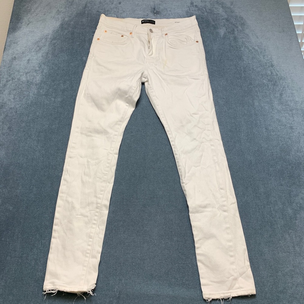 Purple Brand Jeans Mens White Denim Cotton Slim Fit Low Rise Pockets Raw Hem